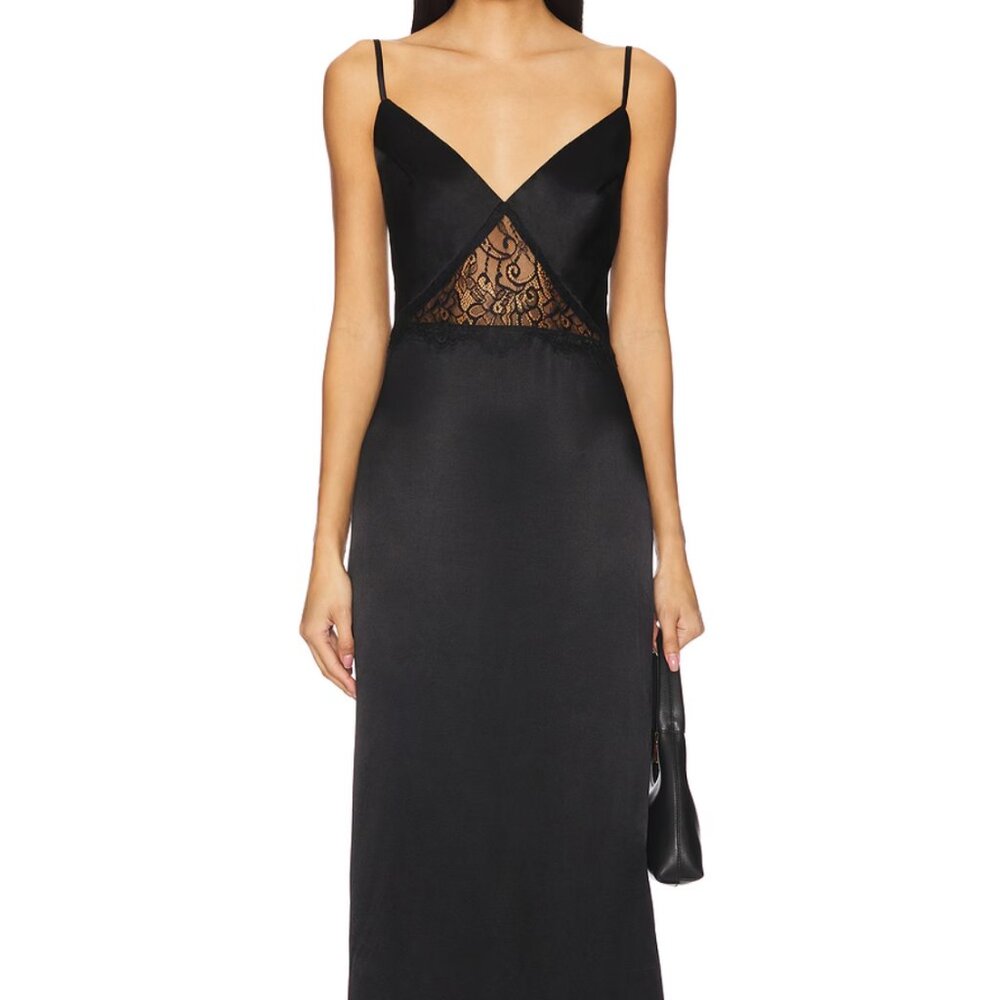 Chic Black Maxi Dress with Lace Detail